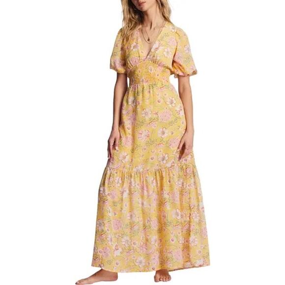 Billabong Yellow Spellbound Floral Maxi Dress M - Picture 1 of 7